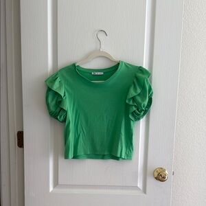 Zara Green Top with Puffy Sleeves